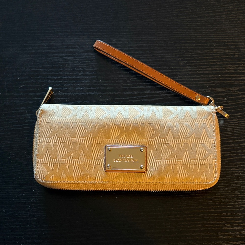 Michael Kors Beige and Brown Logo Wristlet - Picture 2 of 5